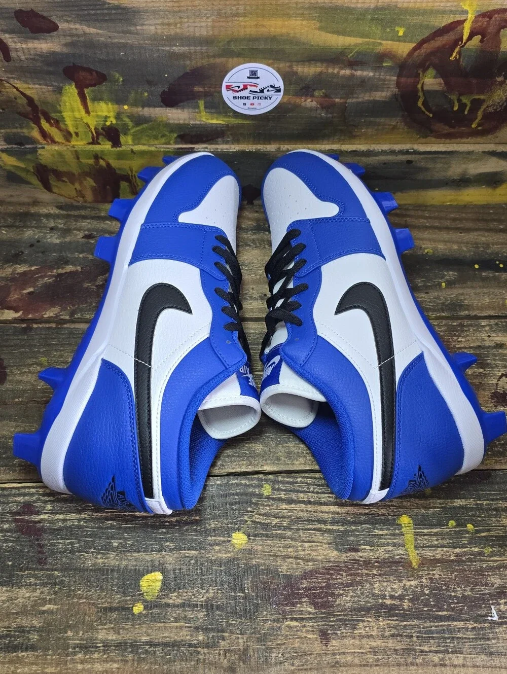 Jordan 1 Retro MCS Low Blue Black White Baseball Cleats CJ8524-411 Men's SZ 12.5